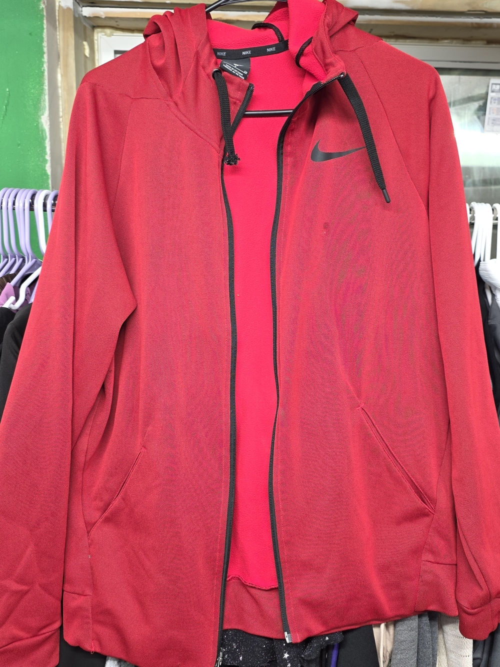 Nike Red Hooded Jacket with Black Trim